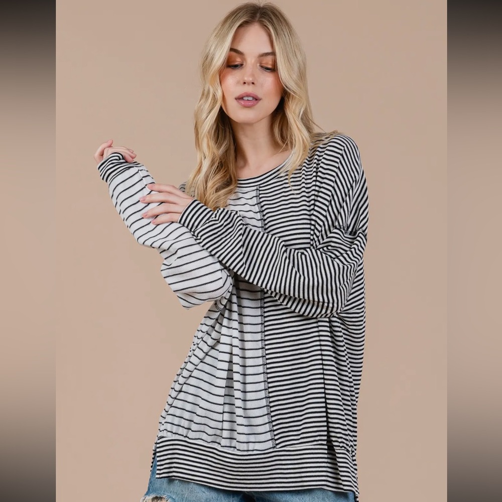 Boho Half Contrast Oversized Knit Top